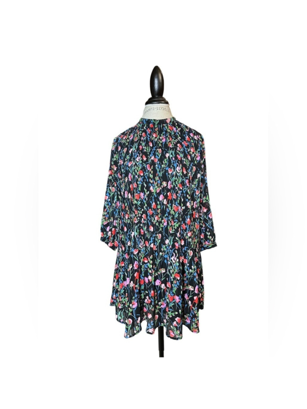 Zara Floral Longsleeves Pleated Flowy Fully Lined Summer Mini Dress Womens Small - Picture 2 of 10
